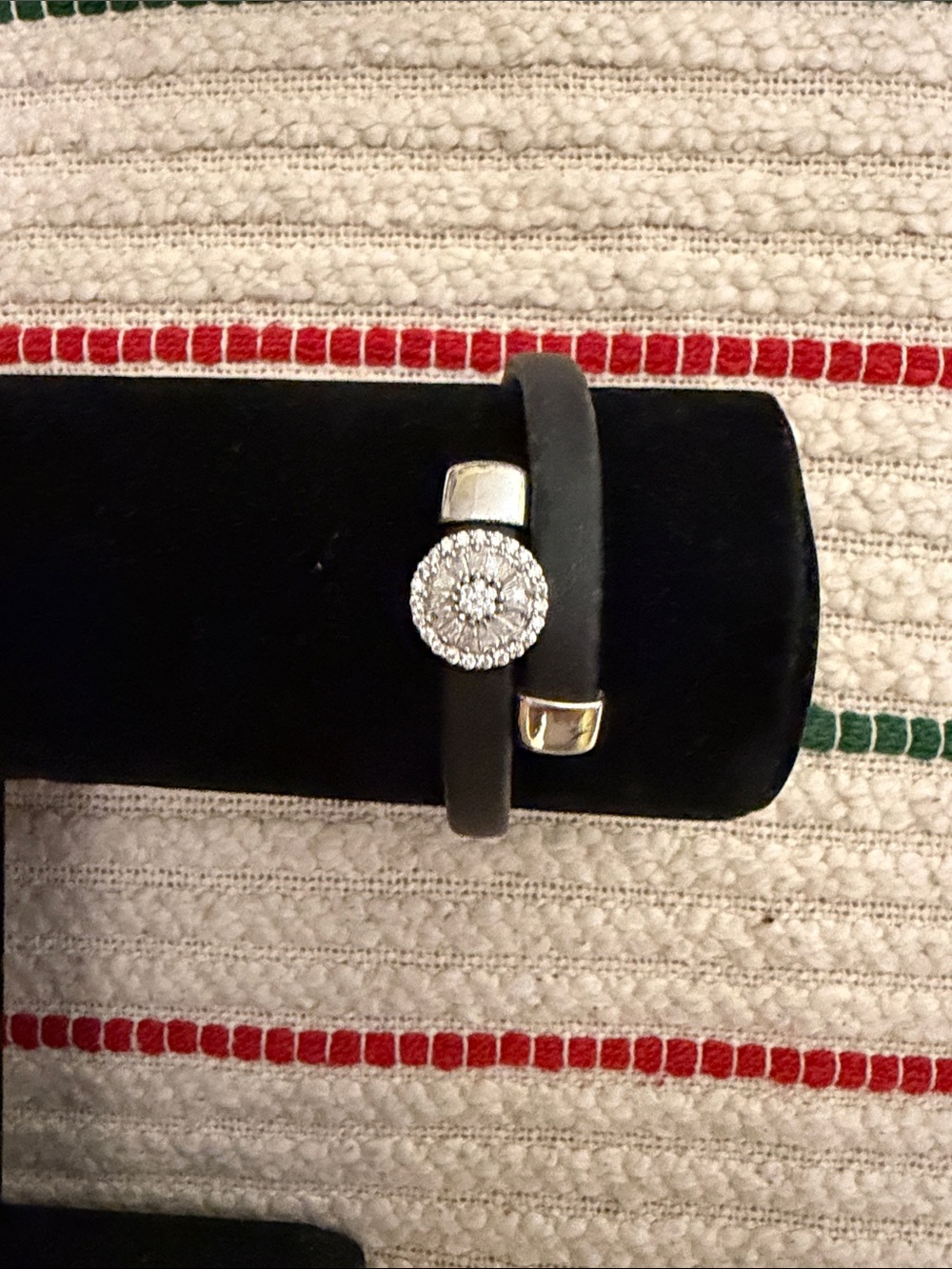 Black Leather Bracelet with Silver Crystal Accent